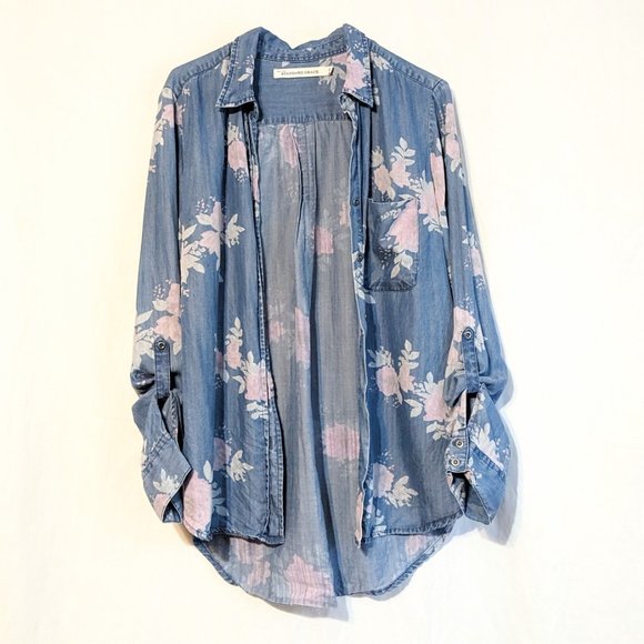 STANDARD GRACE Women's floral denim button-up shirt, adjustable sleeves, MEDIUM - Picture 5 of 16